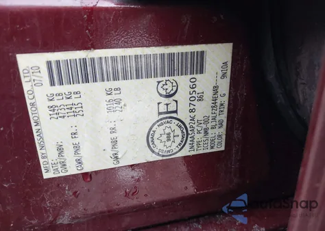 2010 Nissan Maxima 3.5 Sv из США, поврежденный, VIN 1N4AA5AP2AC870560